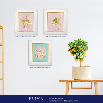 Tranh Vàng 24K PRIMA ART - Đôi Bướm và Hoa Mẫu Đơn - BST Luxe - Size 18x20cm - CGS-0657-02