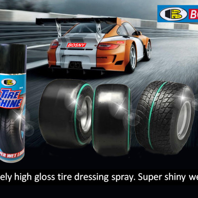 Chai xịt bóng lốp xe, chai xịt bóng vỏ xe, chai xịt bóng ghế xe ô tô ,chai xịt bóng yên xe máy và bảo vệ lốp xe, vỏ xe, ghế xe và yên xe - TIRE SHINE Bosny B118 550cc- Nhập khẩu Thái Lan