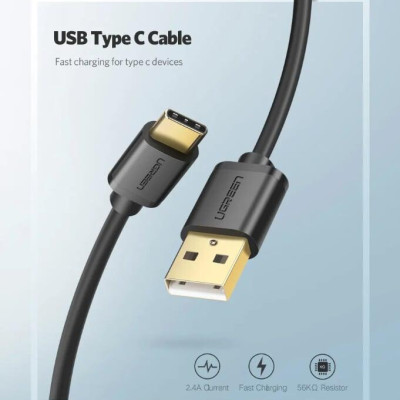 Ugreen UG30160US141TK 1.5M màu đen Dây USB 2.0 sang Type-C truyền dữ liệu và sạc - HÀNG CHÍNH HÃNG