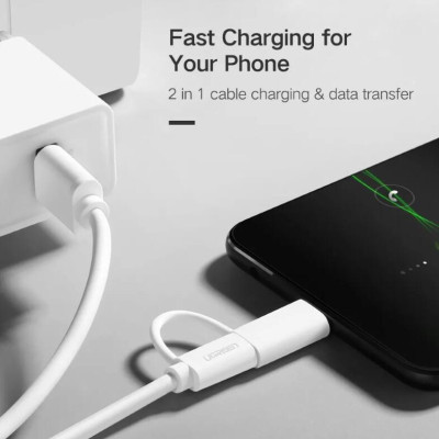 Ugreen UG30380US142TK 1.5M màu trắng Cáp USB-A sang Micro USB + USB-C cao cấp - HÀNG CHÍNH HÃNG