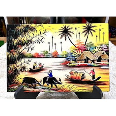 Tranh sơn mài - ĐỒNG QUÊ VIỆT NAM - Hàng xuất khẩu size 20x30 cm