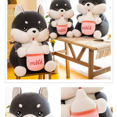 Gấu bông chó Husky ôm bình sữa siêu dễ thương – Quà tặng thú nhồi bông chó má phệ bú bình – Size từ 50 cm đến 80 cm – Gối ôm chó Husky milk cho bé ngủ ngon