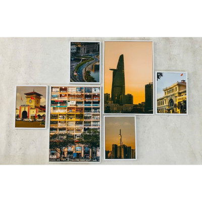 (ẢNH CHỤP THẬT)Tranh treo tường sài gòn 4 bộ 6 tấm trang trí decor kèm đinh treo