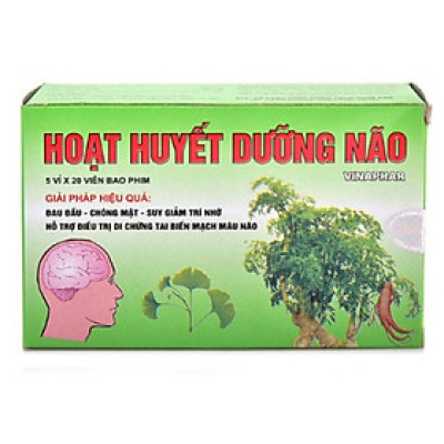￼HOẠT HUYẾT DƯỠNG NÃO  Vinaphar - Hộp 100 viên- Hoạt huyết dưỡng não dùng cho người làm việc tri óc căng thẳng.