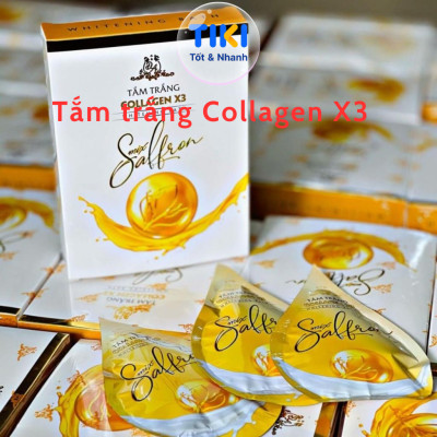 Tắm Trắng Body Collagen X3 Sữa tắm trắng body toàn thân Saffron Đông Anh Chính Hãng Hộp 3 Gói Bật Tông Tức Thì