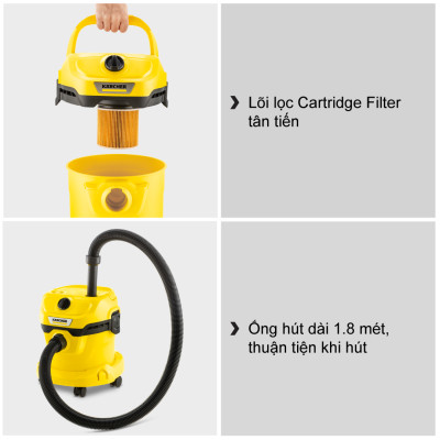 Máy hút bụi khô và ướt Karcher WD 2 Plus V (new 2022) - Hàng chính hãng