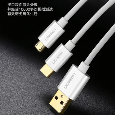 Ugreen UG30576US197TK 1M màu Trắng Cáp USB-A sang Micro USB + USB-C cao cấp - HÀNG CHÍNH HÃNG