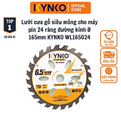 Lưỡi cưa gỗ siêu mỏng cho máy pin 24 răng đường kính Ø 165mm KYNKO WL165024