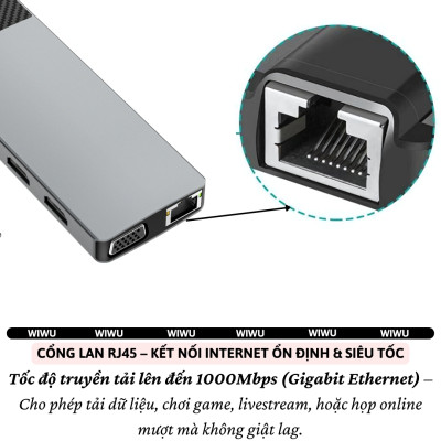 Hub chuyển đổi chia cổng USB-C 12in1 sạc nhanh 100W trang bị USB 3.0 +PD Type-C + Micro SD, SD + HDMI 4K@60Hz, LAN RJ45, VGA hiệu WIWU Linker 12in1 cho Macbook Laptop cho iPhone - Hợp kim nhôm, vừa sạc vừa xuất màn hình và truyền dữ liệu - Hàng nhập khẩu