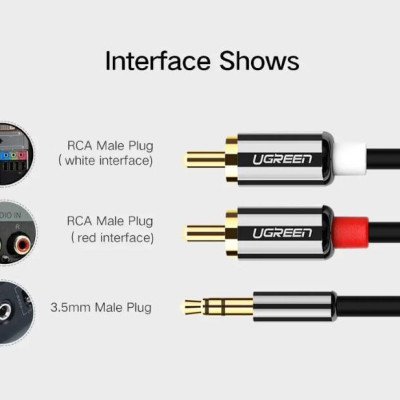 Ugreen UG10749AV116TK 1M màu Đen Cáp âm thanh 2 đầu Bông sen sang 3.5mm Dương mạ vàng - HÀNG CHÍNH HÃNG