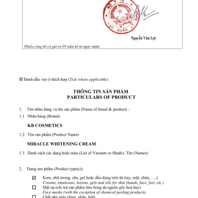 Kem làm trắng da và ngăn ngừa nám Miracle Whitening Cream ( date 10/2025 )