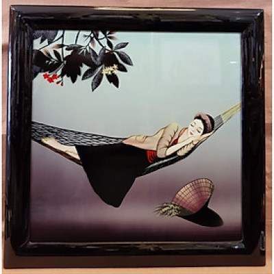 TRANH SƠN MÀI -THIẾU NỮ NẰM VÕNG