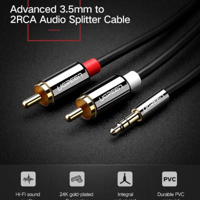 Ugreen UG10591AV116TK 5M màu Đen Cáp âm thanh 2 đầu Bông sen sang 3.5mm Dương mạ vàng - HÀNG CHÍNH HÃNG