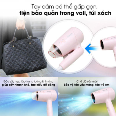Máy Sấy Tóc Philips BHC010, Công Suất 1200W - Thiết Kế Gập, Du Lịch - Hàng Chính Hãng