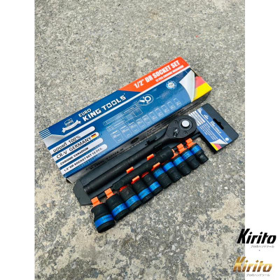 Bộ tuýp khẩu 12 chi tiết sửa chữa xe máy mở bu lông đa năng 1/2 thép CRV cao cấp EUROKING 12PCS