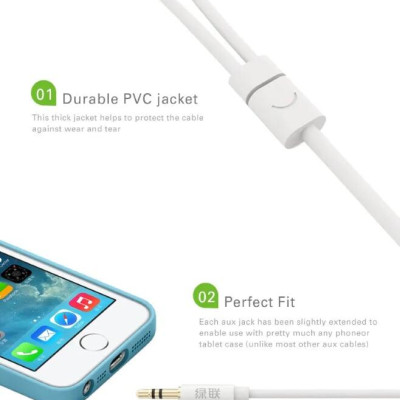 Ugreen UG10739AV134TK 25CM Màu Trắng Cáp âm thanh 2 đầu 3.5mm âm sang 3 ly dương - HÀNG CHÍNH HÃNG