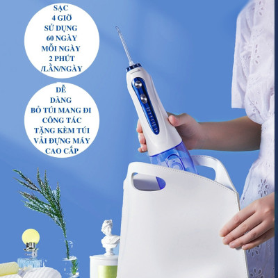 Máy Tăm Nước Cầm Tay Cao Cấp H20FLOSS HF-9P Kèm 5 Vòi Xịt Vệ Sinh Răng Miệng - Hàng Chính Hãng