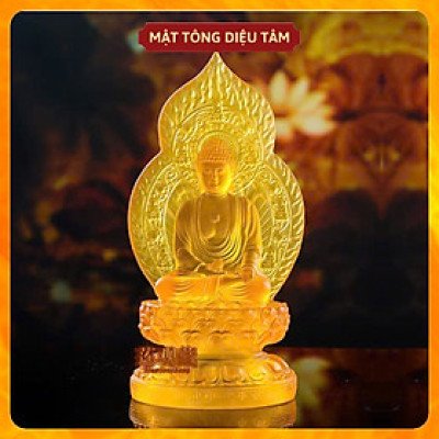 Tượng phật dược sư lưu ly màu vàng 18cm hào quang đồ phong thủy, đồ thờ cúng - shop Mật tông Diệu Tâm