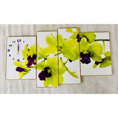 Tranh đồng hồ treo tường nghệ thuật lan vàng BINBIN TDH80 (Tặng đinh 3 chân)