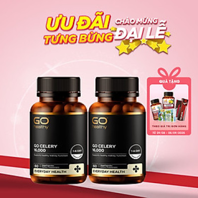 Bộ sản phẩm 2 hộp viên gout nhập khẩu chính hãng GO CELERY 16000mg (60 viên)  giúp giảm các triệu chứng bệnh gút: giảm uric acid, làm giảm triệu chứng sưng đau do gut