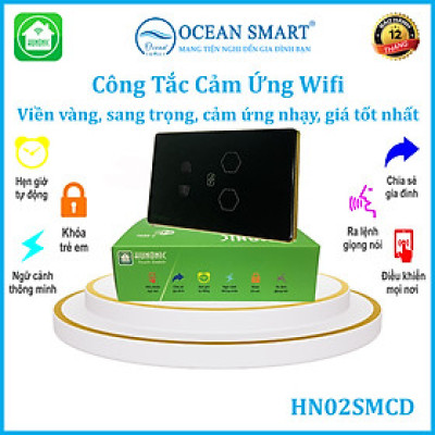 Công Tắc Cảm Ứng Wifi Hunonic, Công Tắc Kèm Ổ Cắm Thông Minh Hình Chữ Nhật Có Viền 2IN1 - HN02SMC