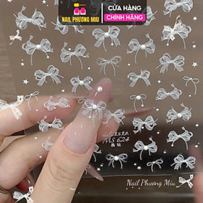 Sticker Hình Nơ Nổi 5D Dán Móng, Sticker Hình Nơ Trắng Cao Cấp Làm Nail Miếng Dán Móng Tay Nơ Hàn Quốc Nữ Women