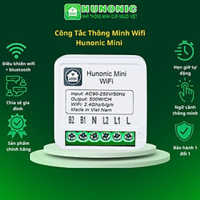 Công Tắc Thông Minh Wifi Hunonic Mini Điều Khiển Từ Xa Qua Điện Thoại, Hẹn Giờ Tự Động, Hàng Việt Nam.