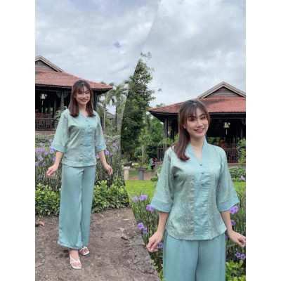 ĐỒ LAM ĐI CHÙA  Lụa Phối Gấm Cao Cấp