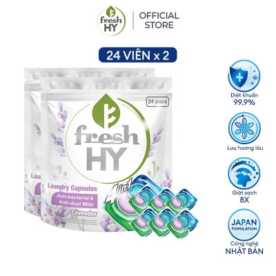 Combo 2 Túi Viên Giặt Xả Tiện Lợi 4 trong 1 Fresh Hy Hương Hoa Công Nghệ Nhật Bản (24 Viên/ Túi)