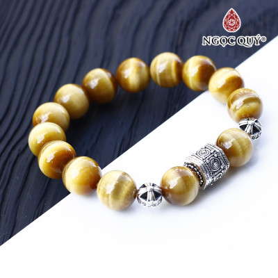 Vòng đá thạch anh mắt hổ AAA phối charm bạc mệnh thổ,kim - Ngọc Quý