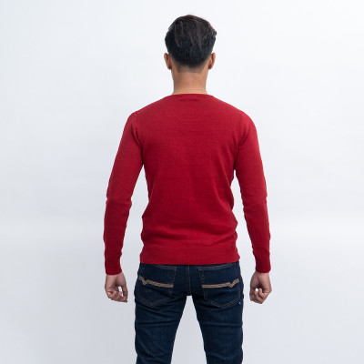 Áo len nam dài tay cổ tim màu đỏ đô NOVELTY 180570I