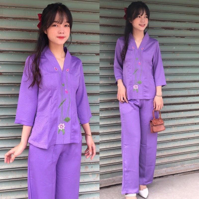 ĐỒ LAM ĐI CHÙA #Mã Freeship Xtra RP028# Mẫu Sen Vải Lụa Pháp Cao Cấp