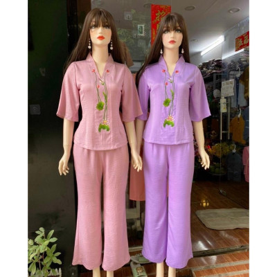 ĐỒ LAM ĐI CHÙA  Mẫu Sen Lụa Pháp Cao Cấp S3