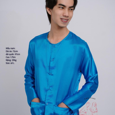 Bộ áo bà ba Nam Phi bóng xanh dương- Có bộ bà ba Bigsize- may sỉ bà ba toàn quốc - May bộ bà ba theo yêu cầu