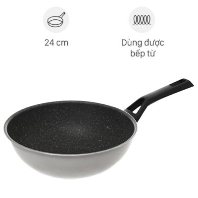 Chảo Chống Dính Sâu Lòng Vân Đá Đáy Từ Cao Cấp Bennix Terra Size 26/28/30- Hàng Chính Hãng