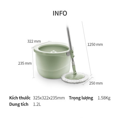 Bộ cây lau nhà Lock&Lock ETM498MITS2 SPIN MOP - Hàng chính hàng, xoay 360 độ và kèm 3 bông lau - JoyMall