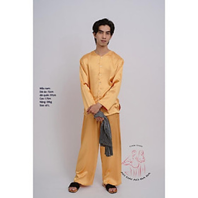 Bộ áo bà ba nam vải phi bóng vàng đồng- Có bộ bà ba Bigsize- may sỉ bà ba toàn quốc - May bộ bà ba theo yêu cầu