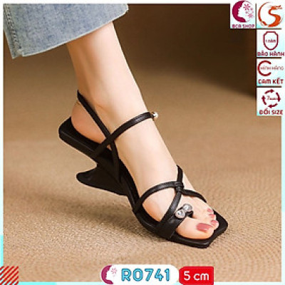 [THỜI THƯỢNG + ÊM ÁI]  Sandal Nữ 5 Phân RO741 ROSATA Đế Xuồng Cách Điệu, Quai Mảnh Đính Kèm Phụ Kiện Xinh Xắn