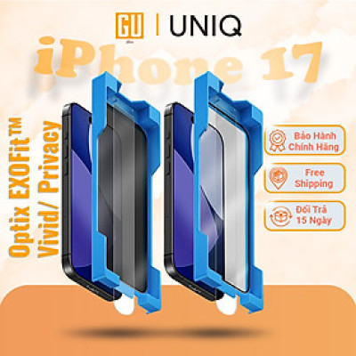 Bộ Dán Kính Cường Lực UNIQ EXOFit™ VIVID/ PRIVACY Cho iPhone 17 Pro Max Trong Suốt & Chống Nhìn Trộm Kèm Khung Dán Hàng Chính Hãng