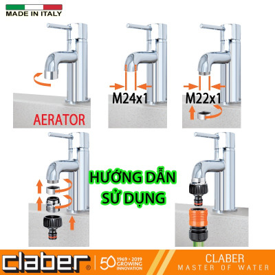 Đầu nối vòi 3 cỡ ren 22-27mm inox CLaber 8597