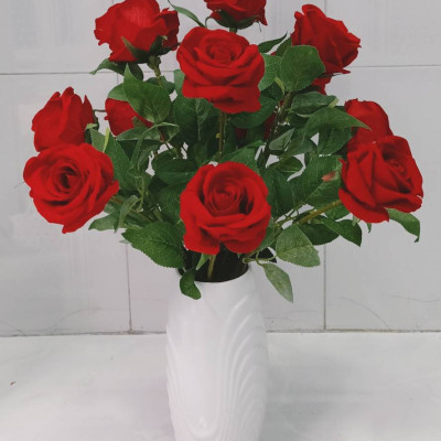 Set 20 cành hoa hồng nhung giả - dài 60cm - Hàng loại 1 - Cây giả, hoa lụa Decor trang trí nhà cửa