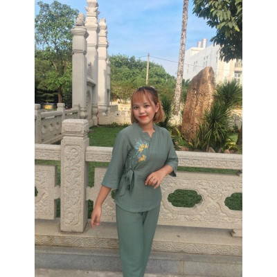 Đồ Lam Đi Chùa Hoa Mẫu Đơn nơ