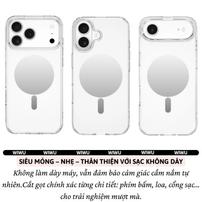 Ốp lưng trong suốt gương MirrorMag hỗ trợ selfie sạc từ tính nam châm magnetic không dây cho iPhone 17 Pro Max / 17 Air hiệu WIWU Mirror Viền TPU lưng PC chống ố, đệm khí chống sốc, viền bảo vệ camera - Hàng nhập khẩu