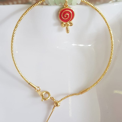 Vòng Tay charm xinh đẹp 5 đồng tiền đá cẩm thạch tự nhiên Đồng tiền Trắng Xanh nhẹ phối charm đỏ kiểu tròn may mắnVòng màu vàng khoen rút xinh Nữ đeo dễ thương ạ