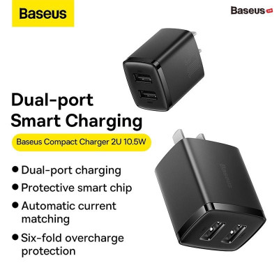 Củ sạc đa năng Baseus Compact Charger 10.5w 2 cổng USB A CCXJ - Hàng chính hãng