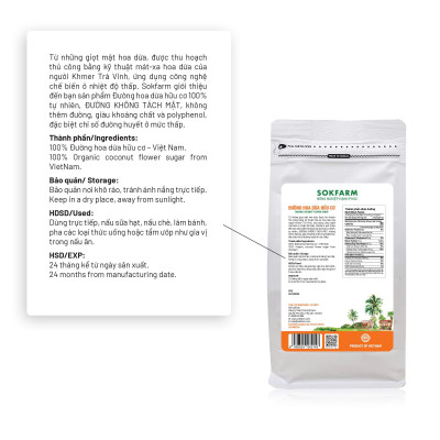 Đường hoa dừa hữu cơ Sokfarm 150g - 1kg thích hợp để ổn định đường huyết