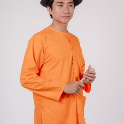 Bộ áo bà ba nam phối áo cate cam+ Quần phi trắng - Có bộ bà ba Bigsize