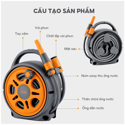 Bộ vòi nước tưới cây, rửa xe đa năng Lebenlang LBLB3368 dây dài 12m, 5 đầu phun đi kèm - hàng chính hãng