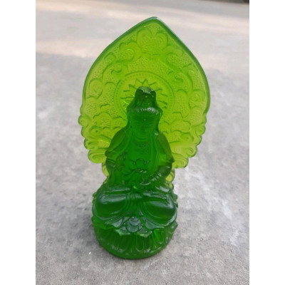 Tượng Phật Bà Quan Âm Mới Đá Lưu Ly Xanh Lá Tươi Đẹp Để Xe Hơi hoặc để bàn cao 12cm đk 7cm đế 5cm Hợp Mệnh Hỏa Mệnh Mộc ạ