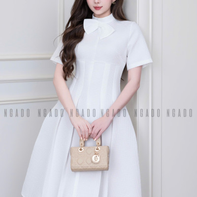 Đầm trắng cột nơ NGADO , đầm kiểu , đầm công sở , đầm đi tiệc